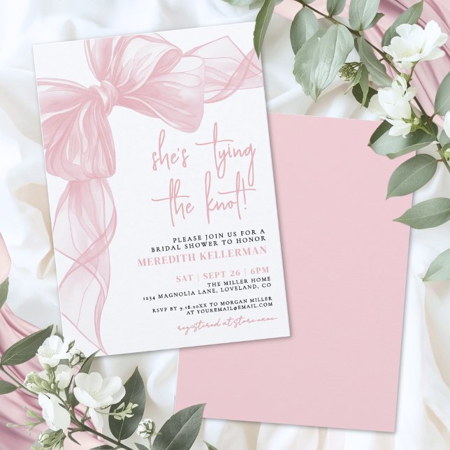 Convites Elegant Blush Pink Bow Bridal Shower (Elegant Blush Pink Bow Bridal Shower Invitation)