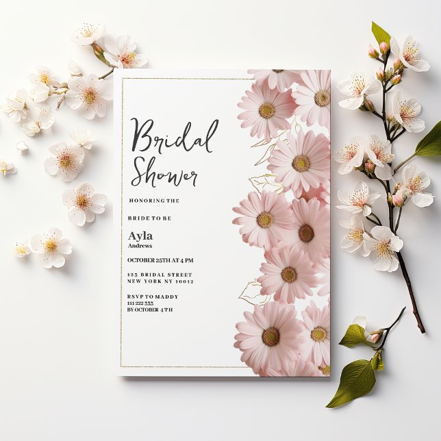 Convites Elegant blush pink gold daisy floral Bridal Shower (Elegant blush pink gold daisy floral Bridal Shower)