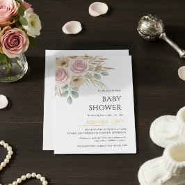 Convites Elegant Blush Pink & Neutral Floral Baby Shower 