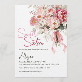 Convites Elegant Blush Pink Peony Floral Sweet Sixteen