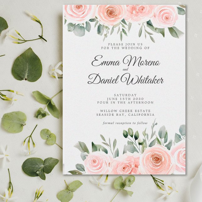 Convites Elegant Blush Pink Rose and Sage Green Wedding (Criador carregado)