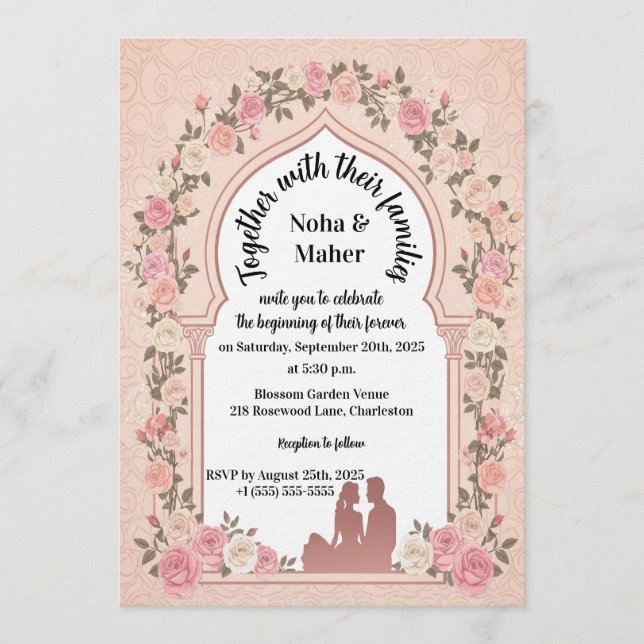 Convites Elegant Blush Pink Rose Arch Photo Wedding  (Frente)