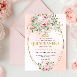 Convites Elegant Blush Pink Rose Gold Quinceañera Invite