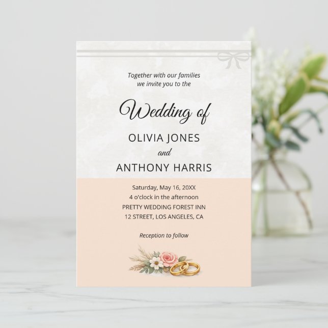 Convites Elegant Blush Pink Rustic Floral Romantic Wedding  (Em pé/Frente)