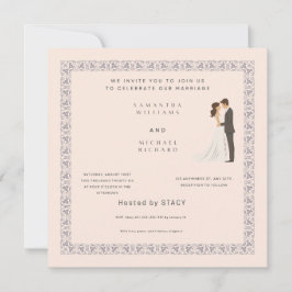 Convites Elegant Blush Pink Wedding Invitation - Customizab
