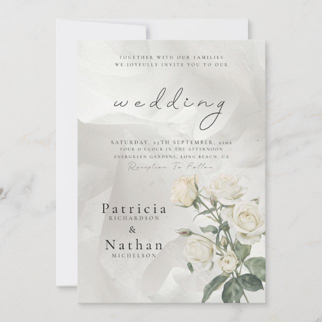 Convites Elegant Blush Rose Floral Frame Wedding (Frente)