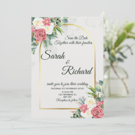 Convites Elegant Blush Rose Gold Arch Wedding Invitation