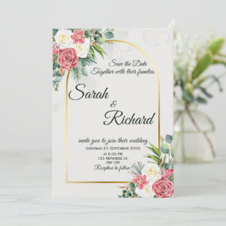 Convites Elegant Blush Rose Gold Arch Wedding Invitation
