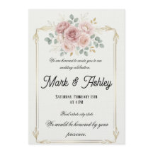 Elegant Blush Rose & Gold Frame Wedding Invitation