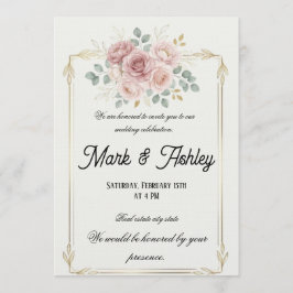 Convites Elegant Blush Rose & Gold Frame Wedding Invitation