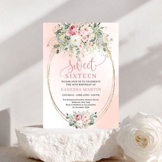 Convites Elegant Blush Rose Gold Sweet Sixteen Invitation (Elegant Blush Rose Gold Sweet Sixteen Invitation)