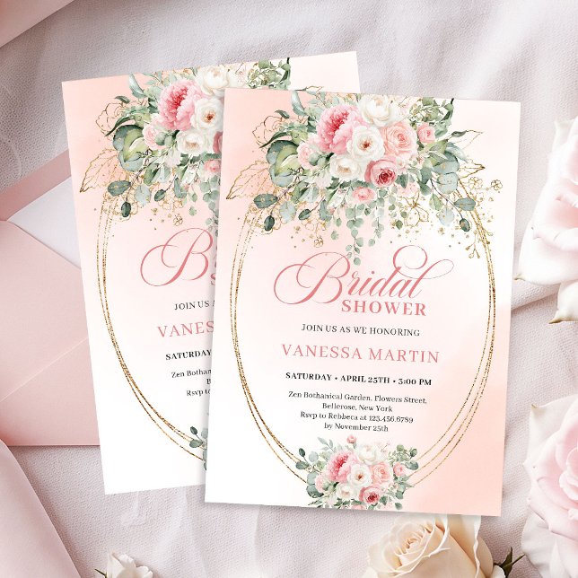 Convites Elegant Blush Roses Bridal Shower Gold Invitation (Elegant Blush Roses Bridal Shower Gold Invitation)