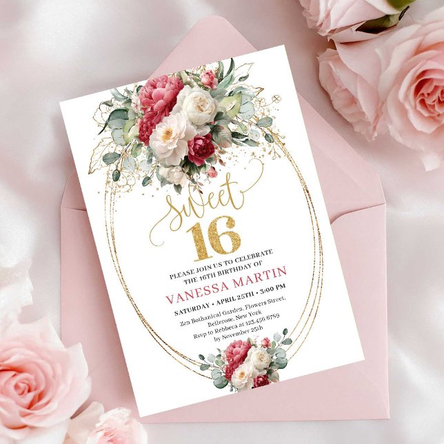 Convites Elegant Blush White Greenery Sweet 16 Birthday  (Elegant Blush White Greenery Sweet 16 Birthday Invite)