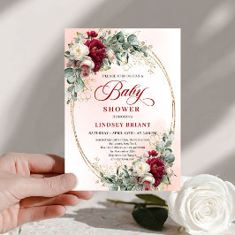 Convites Elegant Bohemian Burgundy Eucalyptus Baby Shower