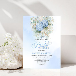 Convites Elegant Boho Blue Hydrangea Gold Bridal Invitation