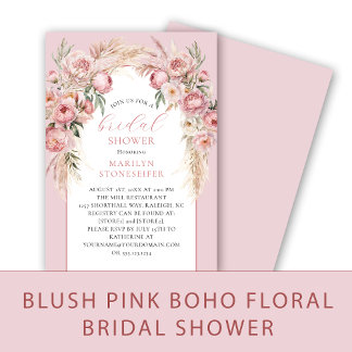 Convites Elegant Boho Blush Peonies, Pampas Grass Bridal