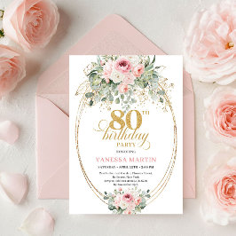 Convites Elegant Boho Blush Roses 80th Birthday Invitation 