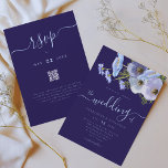 Convites Elegant Boho Chic Floral Blue Wedding QR Code<br><div class="desc">Celebrate your love story with a truly unique and enchanting navy blue floral wedding invitation, beautifully designed for an elegant spring or summer celebration. This refined design features graceful, whimsical script paired with romantic watercolor wildflower florals, creating a sophisticated yet joyful seasonal aesthetic. Hand-painted flowers including poppies and cornflowers, and...</div>