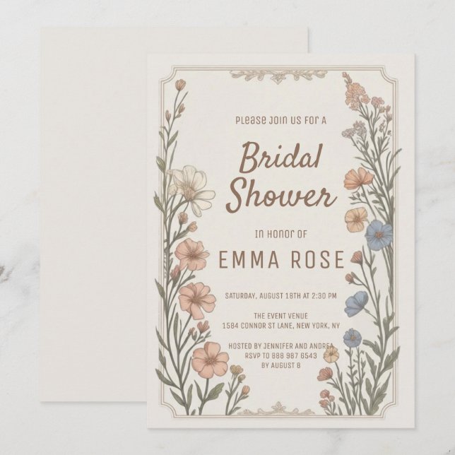 Convites Elegant Boho Floral Bridal Shower Invitation (Frente/Verso)