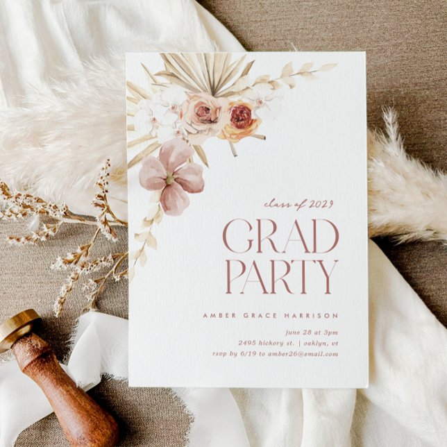 Convites Elegant Boho Floral Formando Party | Graduação (Elegant Boho Floral Grad Party | Graduation Invitation)