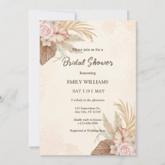 Convites Elegant Boho Floral Pampas Grass Bridal Shower