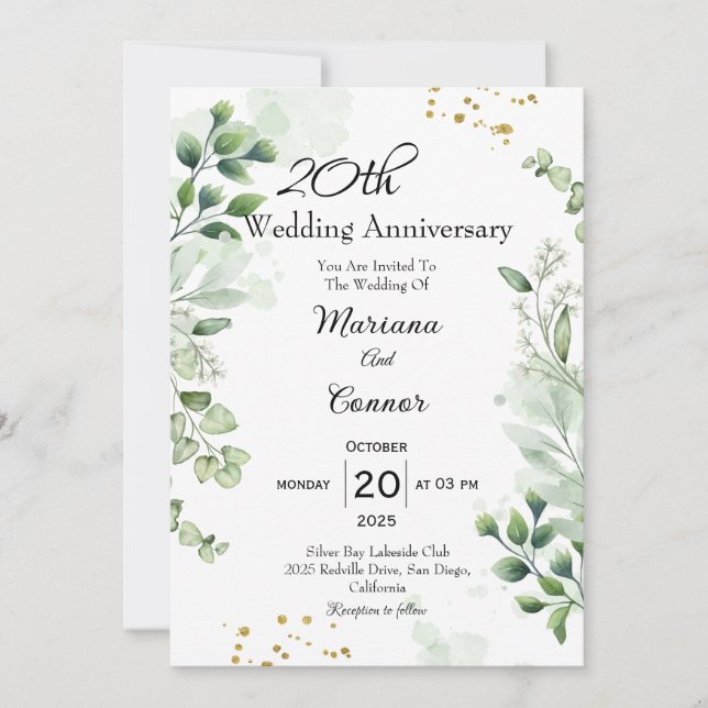 Convites Elegant Boho Greenery Wedding Anniversary  (Frente)