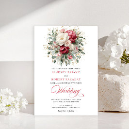Convites Elegant Boho Red White Greenery Wedding Invitation