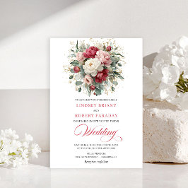 Convites Elegant Boho Ruby Red Blush Greenery Invitation