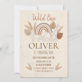 Convites Elegant Boho Safari Wild One 1st Birthday
