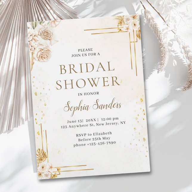 Convites Elegant Boho Style with Beige & Yellow Flowers (Criador carregado)