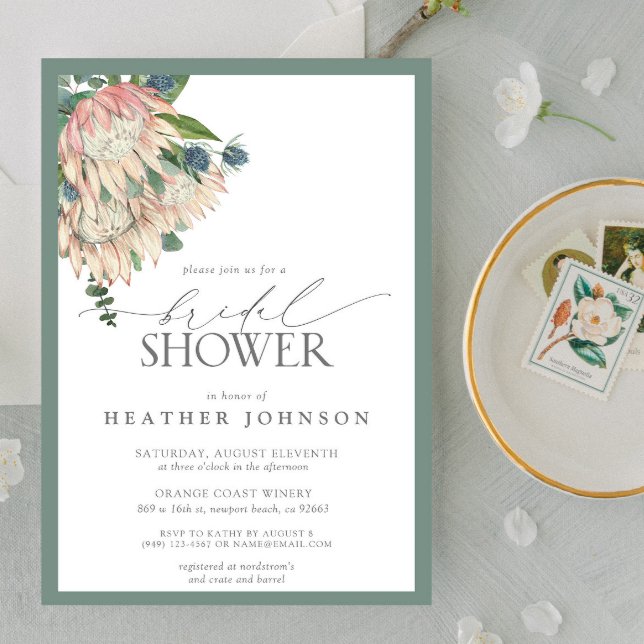Convites Elegant Boho Watercolor Protea Chá de panela Invit (Elegant Boho Watercolor Protea Bridal Shower Invitation!
)