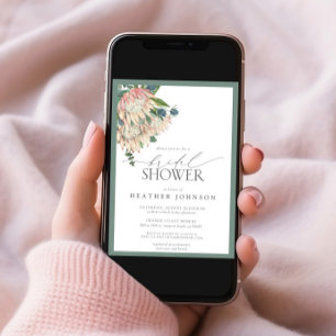 Convites Elegant Boho Watercolor Protea Chá de panela Invit