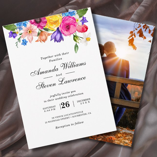 Convites Elegant Bold Colorful Watercolor Floral wedding (Criador carregado)