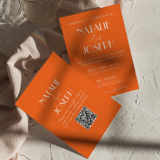 Convites Elegant Bold Orange Stylish QR Code Wedding