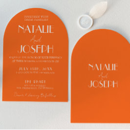 Convites Elegant Bold Orange Stylish Retro Arched Wedding 