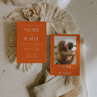 Convites Elegant Bold Orange Stylish Retro Photo Wedding