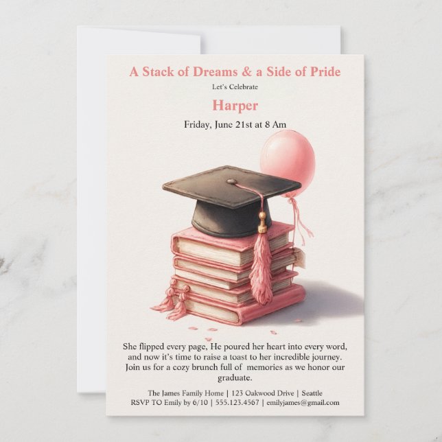 Convites Elegant Book Lover Graduation Brunch Invitation (Frente)