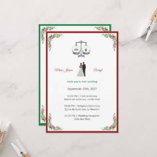 Convites Elegant Bordeaux Emerald Scale Wedding Invitation