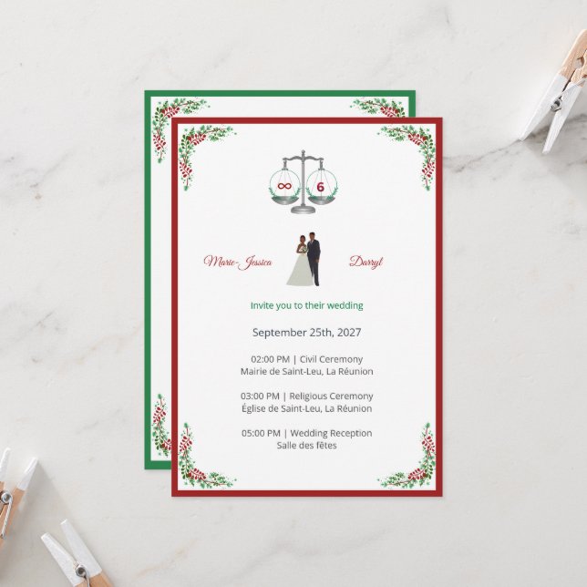 Convites Elegant Bordeaux Emerald Scale Wedding Invitation (Frente/Verso In Situ)