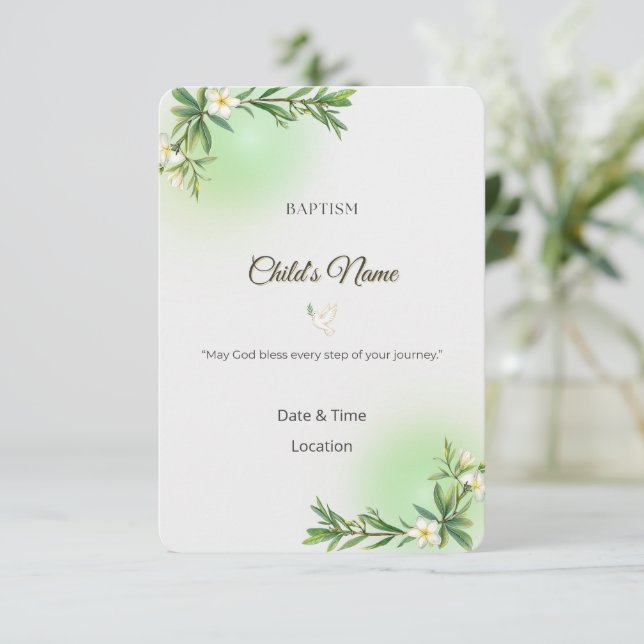 Convites Elegant Botanical Baptism Invitation (Em pé/Frente)