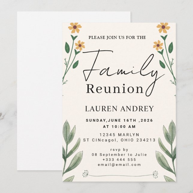 Convites Elegant Botanical Family Gathering (Frente/Verso)