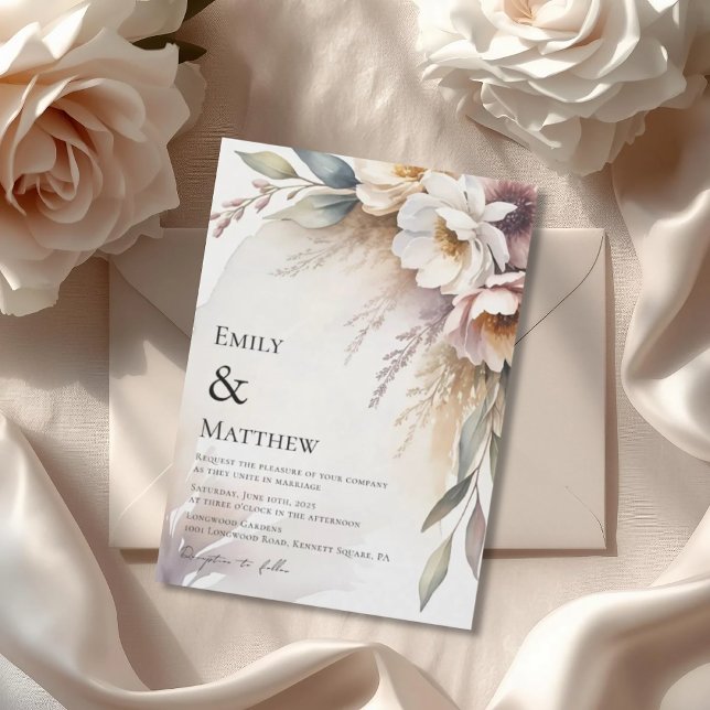 Convites Elegant Botanical Floral Wedding Invitation (Criador carregado)