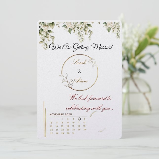 Convites  Elegant botanical gold frame save the date card (Em pé/Frente)