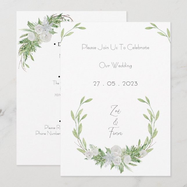 Convites Elegant Botanical Green Leaves Nature Invitation (Frente/Verso)