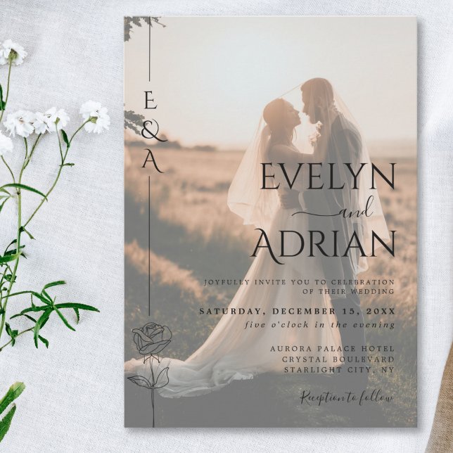 Convites Elegant Botanical Modern Minimalist Photo Wedding (Criador carregado)