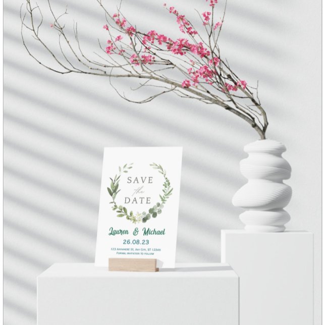 Convites Elegant Botanical Save the Date Modern Greenery  (Criador carregado)