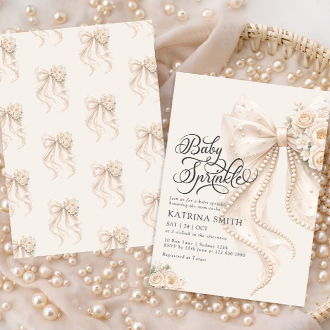 Convites Elegant Bow Baby Sprinkle Floral Girl Baby Shower (Criador carregado)