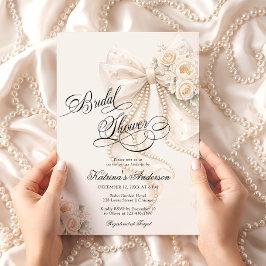 Convites Elegant Bow Floral Neutral Bridal Shower