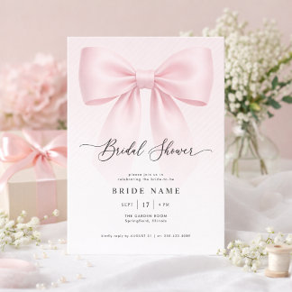Convites Elegant Bow Modern Script Stripe Bridal Shower