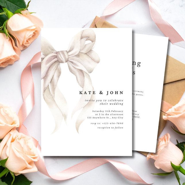 Convites Elegant Bow Wedding Invite, Classic Minimal Modern (Criador carregado)